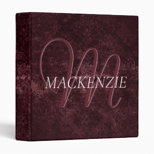 Velvety Wine Damask   Maroon Merlot Grunge Baroque 3 Ring Binder