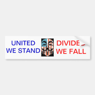 vendetta america mask, UNITED WE STAND, DIVIDED... Bumper Sticker
