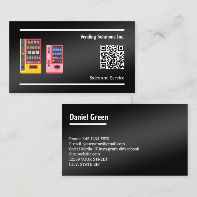 Vending Black Custom QR Business Card (Front/Back)