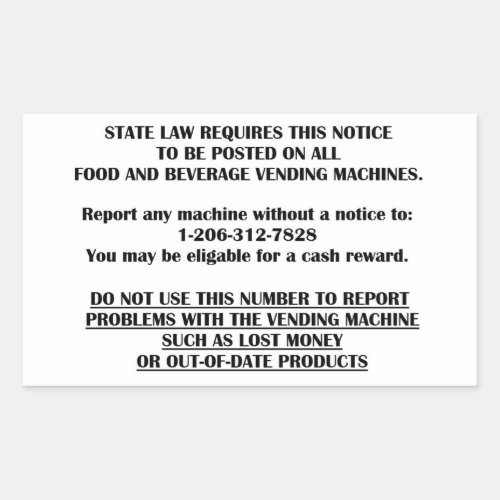 vending machine notice rectangular sticker