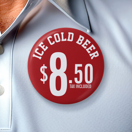 Vendor Concession Supplies - Ice Cold Beer Seller Pinback Button