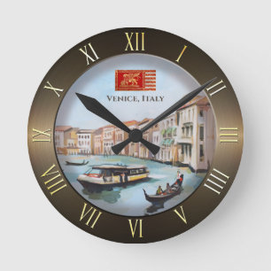 Venetian Boats on Grand Canal Round Clock