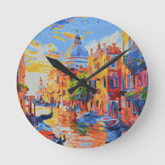 Venetian Canal at Sunset  Round Clock