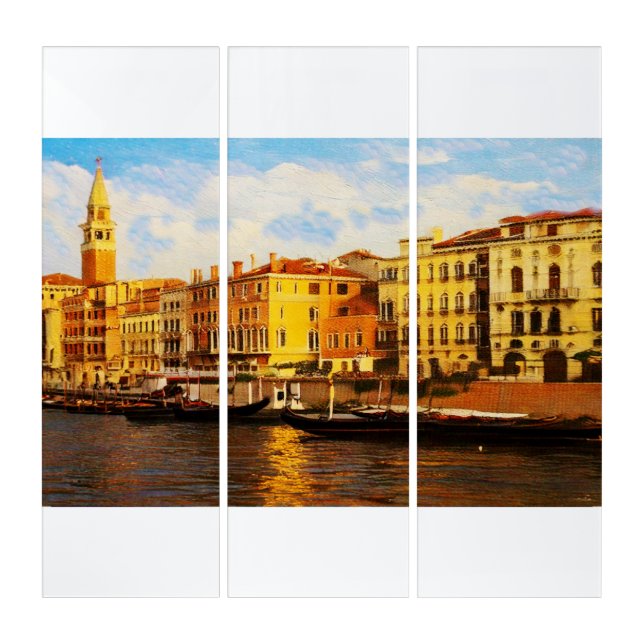 Venetian Canal In Vibrant Watercolors Triptych (Front)