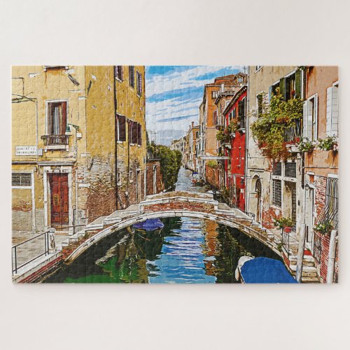Venetian canal with houses and bridge Italy Jigsaw Puzzle