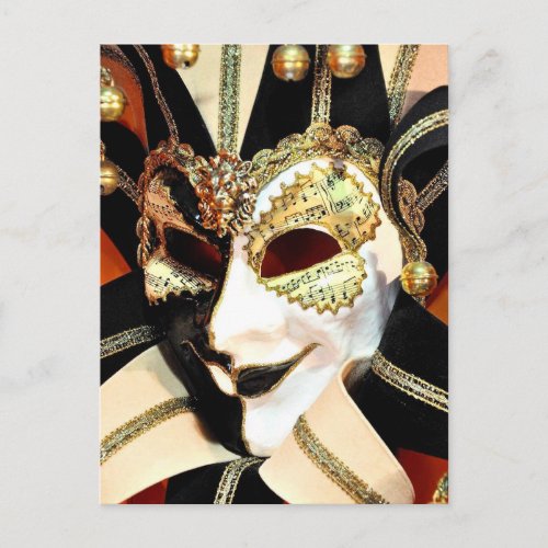 Venetian Carnival Jester Mask with Bells Postcard