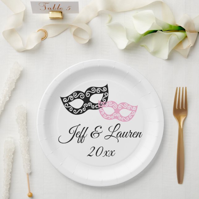 Venetian carnival masks custom Italian wedding Paper Plates (Wedding)