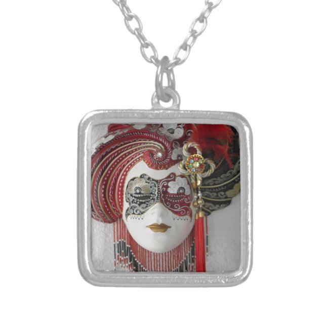 Venetian Ceramic Mask Silver Plated Necklace (Front)