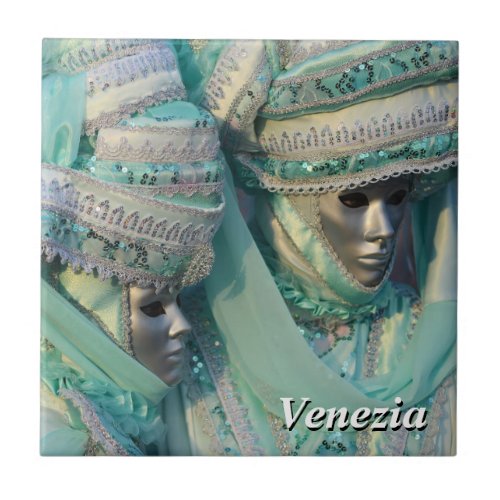 Venetian Couple With Carnival Costumes Tile