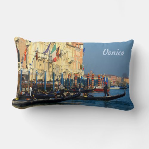 Venetian Gondoliers on Canal Grande Lumbar Pillow