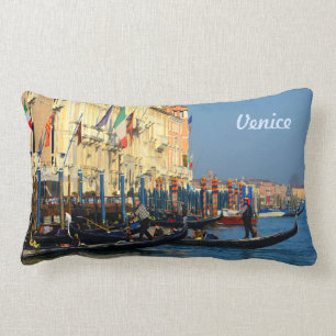 Venetian Gondoliers on Canal Grande Lumbar Pillow