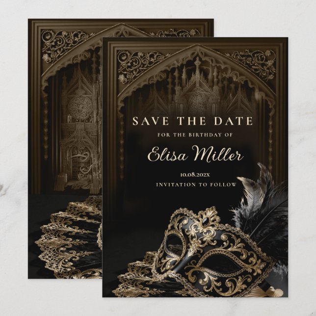 Venetian Gothic Masquerade Party Save the Date Invitation (Front/Back)