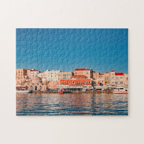 Venetian harbor in Chania at blue hour Crete  Jigsaw Puzzle