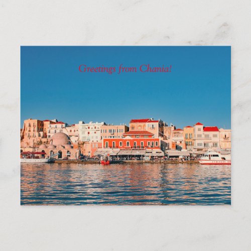 Venetian harbor in Chania at blue hour Crete Postcard