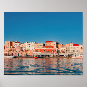 Venetian harbor in Chania at blue hour, Crete, Poster