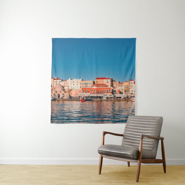 Venetian harbor in Chania at blue hour, Crete,   Tapestry (In Situ)