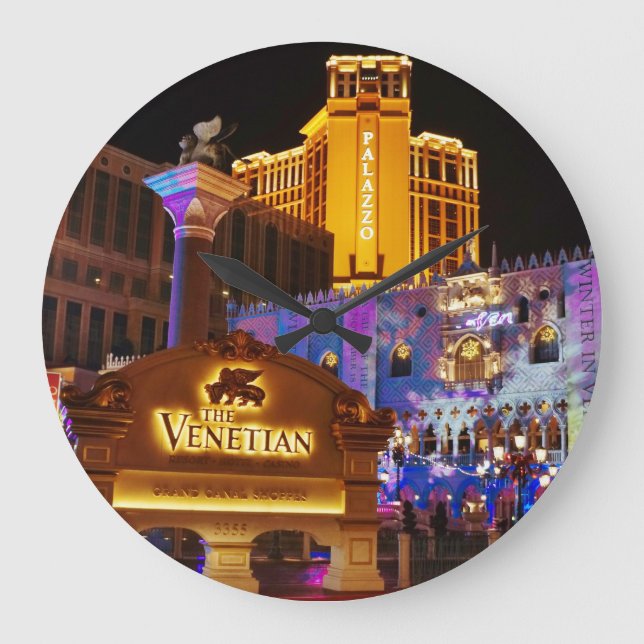 Venetian Las Vegas Decorative Evening Lights Large Clock (Front)