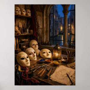 Venetian Mask Maker Atelier 12x16 Poster