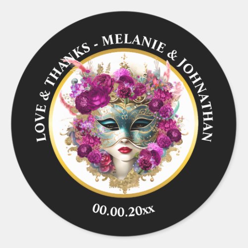 Venetian mask masquerade ball lady rose elegant classic round sticker