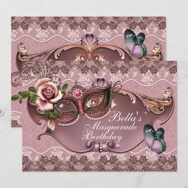 Venetian Mask Masquerade Party Invitations (Front/Back)