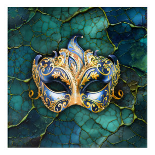 Venetian Mask on Teal-Blue Background Acrylic Print