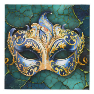 Venetian Mask on Teal-Blue Background Faux Canvas Print