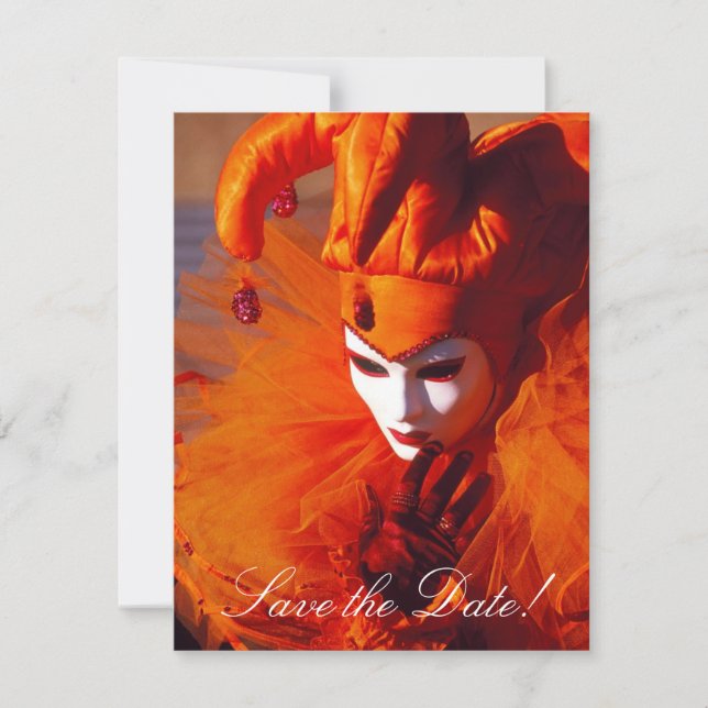 Venetian Mask Save-the-Date Cards (Front)
