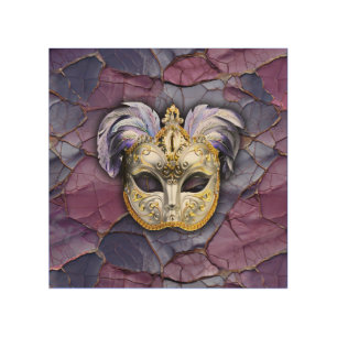 Venetian Mask with Lavender Feathers Wood Wall Art