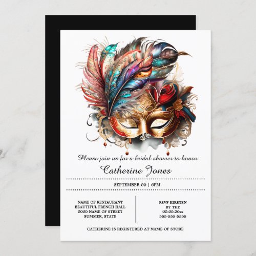 Venetian masked ball face mask feathers carnival  invitation