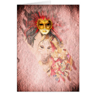 Venetian Masks, Carnival, vintage Art - Italy Cards