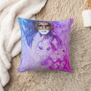 Venetian Masks, Carnival, vintage Art - Italy Throw Pillow