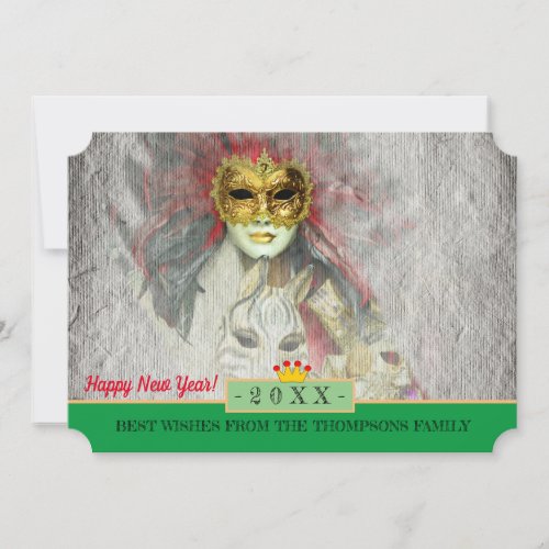 Venetian Masks  Happy New Year Card Italy