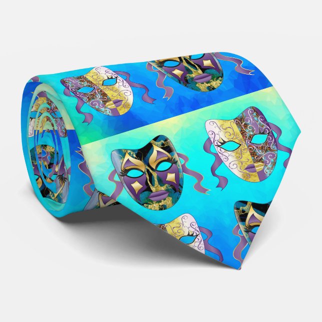 Venetian Masque Pattern in Vivid Eclectic Pattern Neck Tie (Rolled)