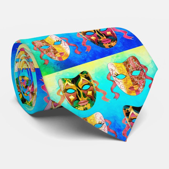 Venetian Masque Pattern in Vivid Eclectic Pattern Neck Tie (Rolled)