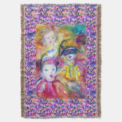 VENETIAN MASQUERADE ARLECCHINOPIERO COLOMBINA THROW BLANKET