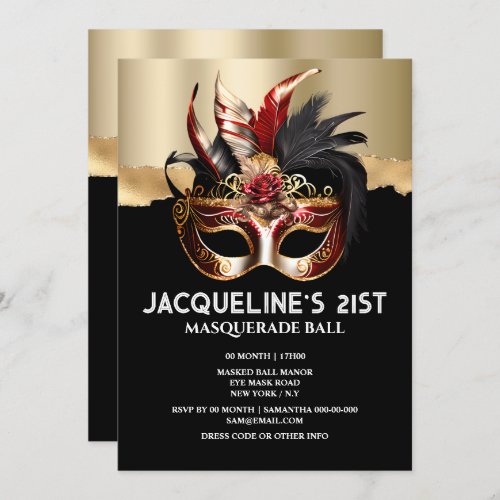 Venetian masquerade birthday glam mask rose chic invitation