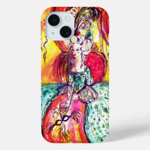 VENETIAN MASQUERADE  COLOMBINA WITH BLUE DRESS iPhone 15 CASE