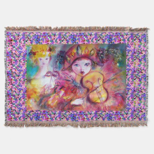 VENETIAN MASQUERADE FACES HARLEQUIN AND COLUMBINE THROW BLANKET