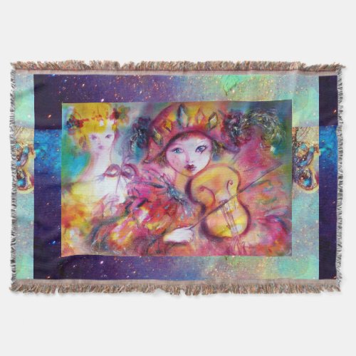 VENETIAN MASQUERADE FACES HARLEQUIN AND COLUMBINE THROW BLANKET