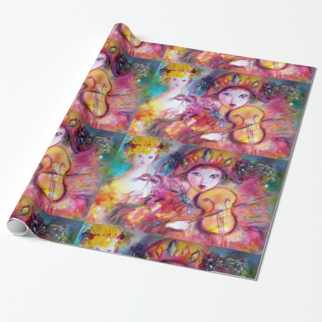 VENETIAN MASQUERADE FACES/ HARLEQUIN AND COLUMBINE WRAPPING PAPER (Unrolled)