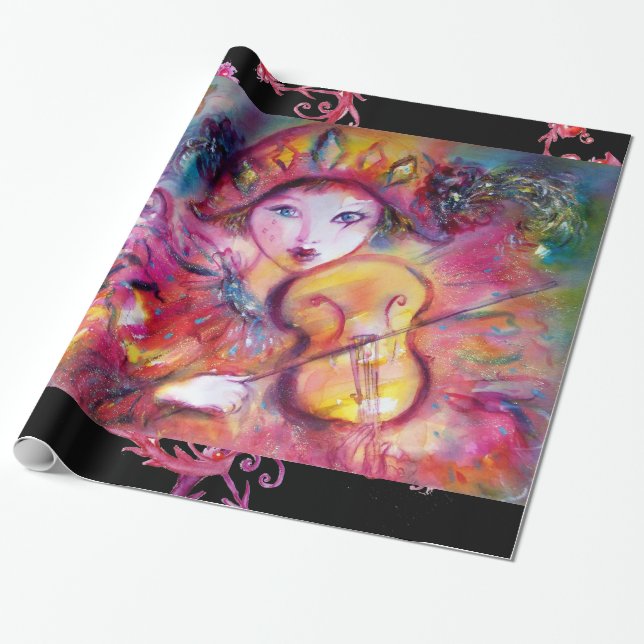 VENETIAN MASQUERADE FACES/ HARLEQUIN AND COLUMBINE WRAPPING PAPER (Unrolled)