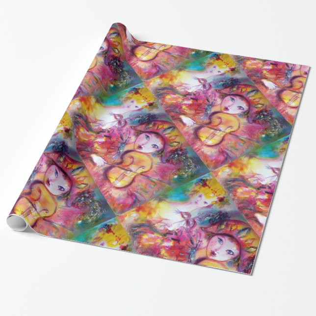 VENETIAN MASQUERADE FACES/ HARLEQUIN AND COLUMBINE WRAPPING PAPER (Unrolled)