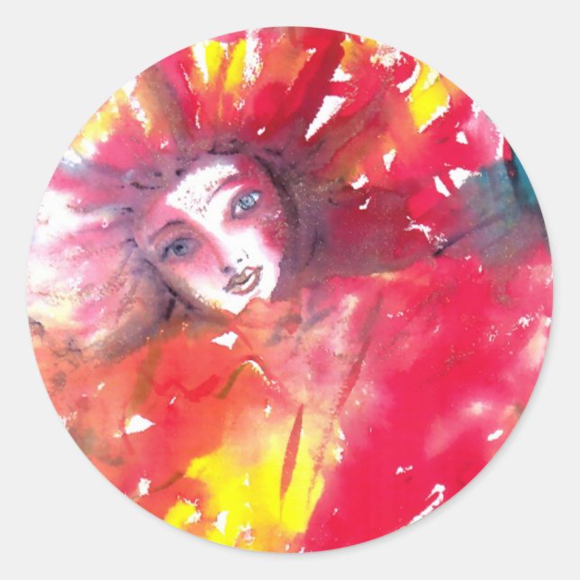 VENETIAN MASQUERADE FACES - MASK IN RED CLASSIC ROUND STICKER (Front)