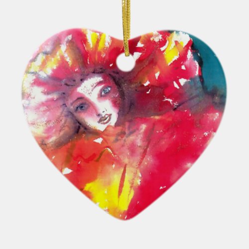 VENETIAN MASQUERADE FACES _ MASK IN RED Heart Ceramic Ornament