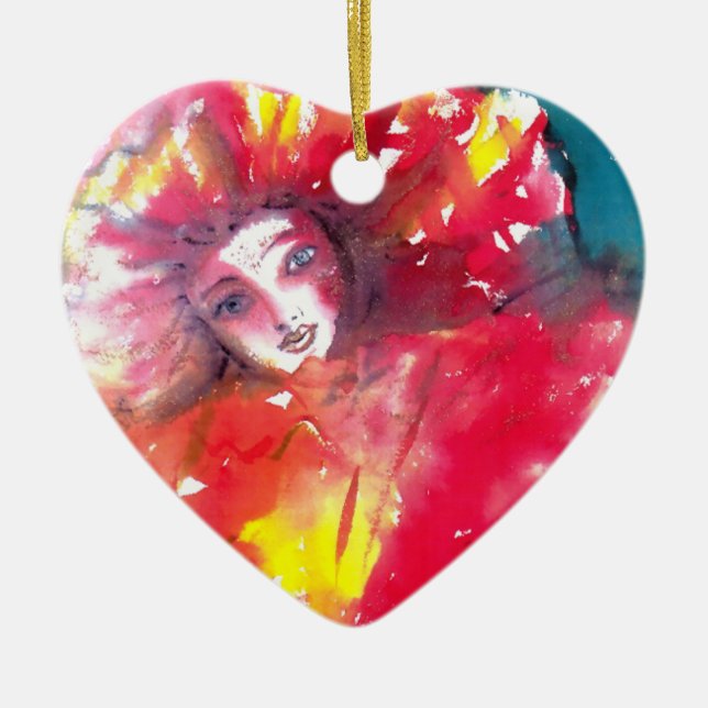 VENETIAN MASQUERADE FACES - MASK IN RED Heart Ceramic Ornament (Front)