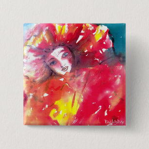 VENETIAN MASQUERADE FACES - MASK IN RED PINBACK BUTTON