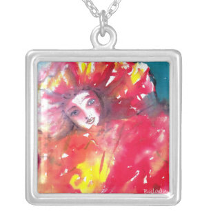 VENETIAN MASQUERADE FACES - MASK IN RED SILVER PLATED NECKLACE