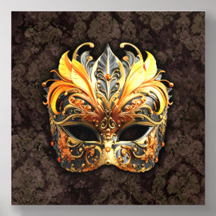 Venetian Masquerade Golden Mask Acrylic Photo Tile
