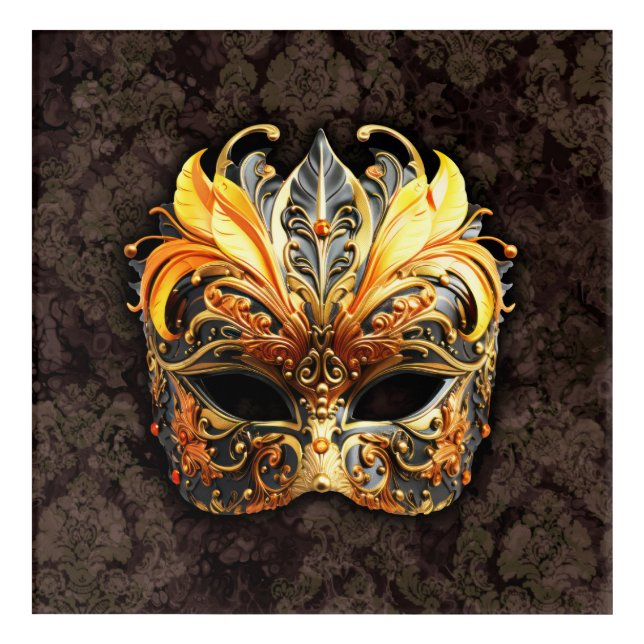 Venetian Masquerade Golden Mask Acrylic Print (Front)