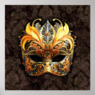 Venetian Masquerade Golden Mask Poster